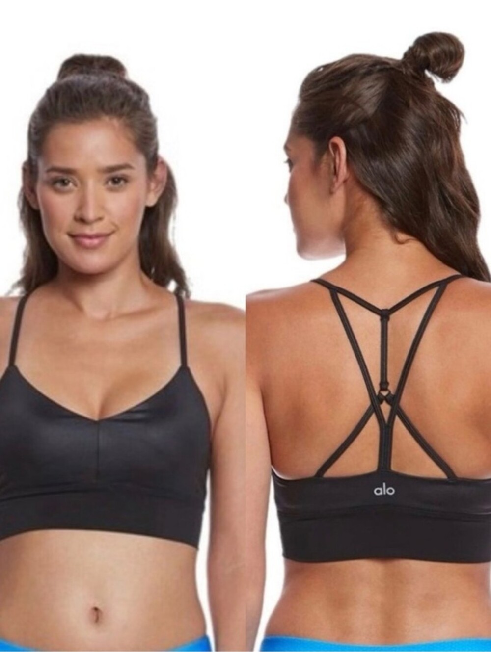 ALO Yoga Black Strappy V-Neck Sports Bra- S